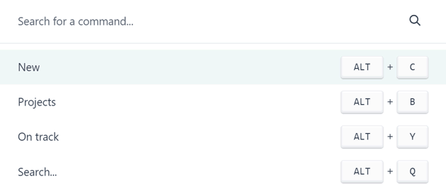 Odoo command palette listing commands with their keyboard shortcuts